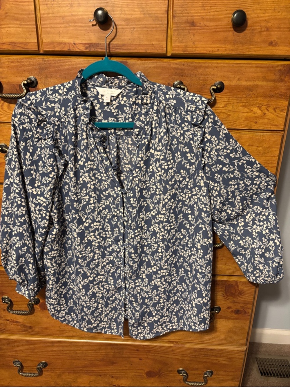 LC Lauren Conrad Navy and Cream Floral Blouse